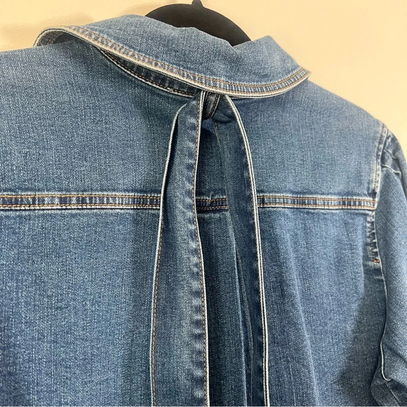 SEE BY CHLOE Tie-Neck Shirt Denim Jeans Blouse Top Preppy Puff Sleeve US 8 - Picture 13 of 16